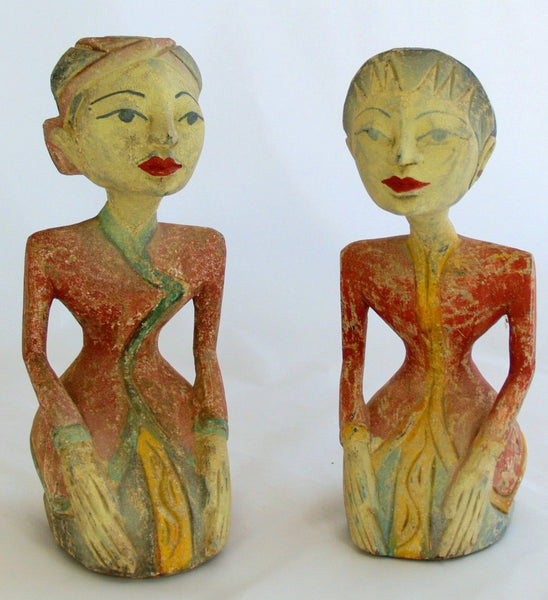Deko Figuren sitzend, indonesisches Figurenpaar aus Holz
