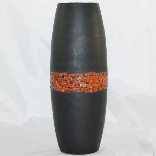 Vase aus Holz mit Mosaikreif od. Goldreif