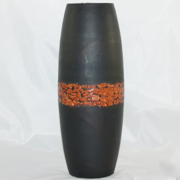 Vase aus Holz mit Mosaikreif od. Edeloptik