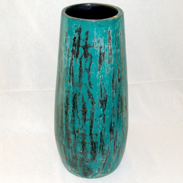 handgefertigte Holz Vase / Bodenvase petrol-schwarz