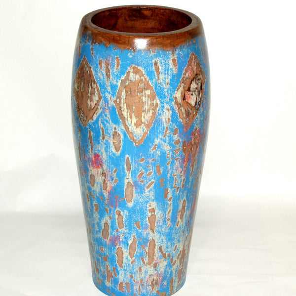 Holz Vase handgefertigt, dickwandig, bunt