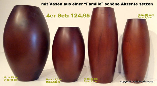 Vase aus Holz mahagonifarben 4er Set