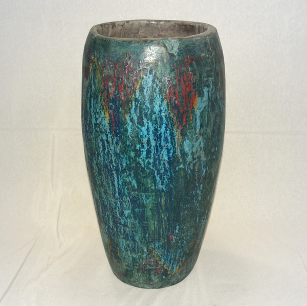 handgefertigte Bodenvase, exklusive Holz Vase blau-türkis-grün
