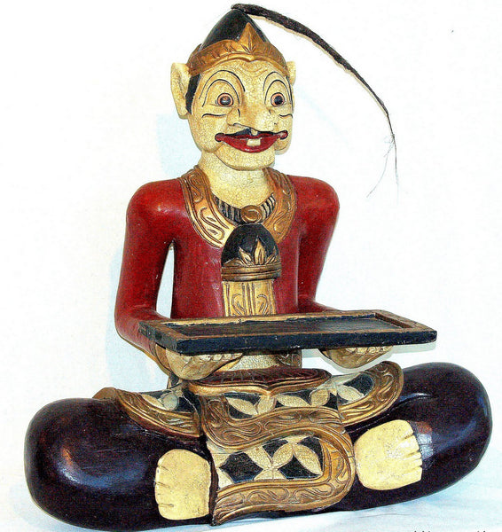 Indonesische Holzfigur sitzend mit Tablett